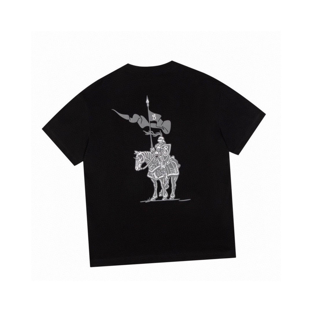 巴宝莉/Burberry 夏季新款 战马骑士发泡印花圆领短袖T恤 黑色