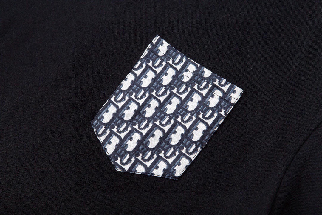 迪奥/Dior 夏季新款 老花贴布口袋圆领短袖T恤 黑色