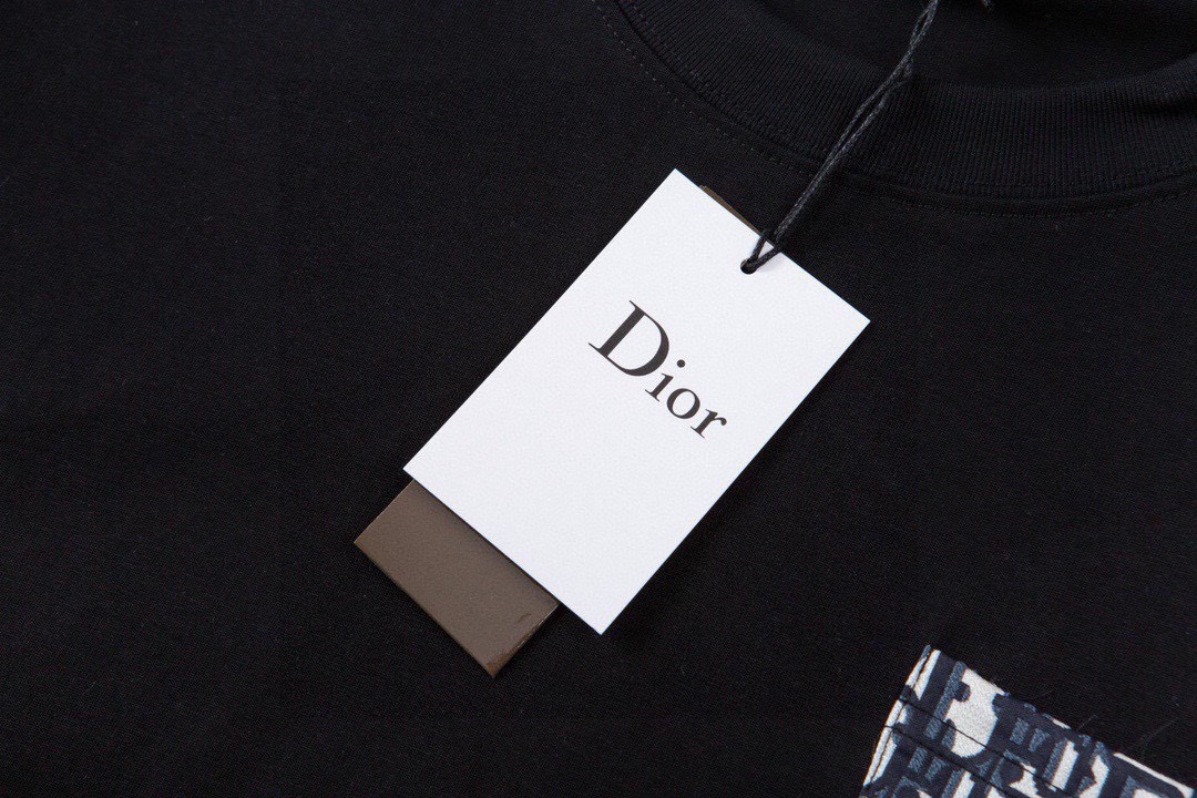 迪奥/Dior 夏季新款 老花贴布口袋圆领短袖T恤 黑色