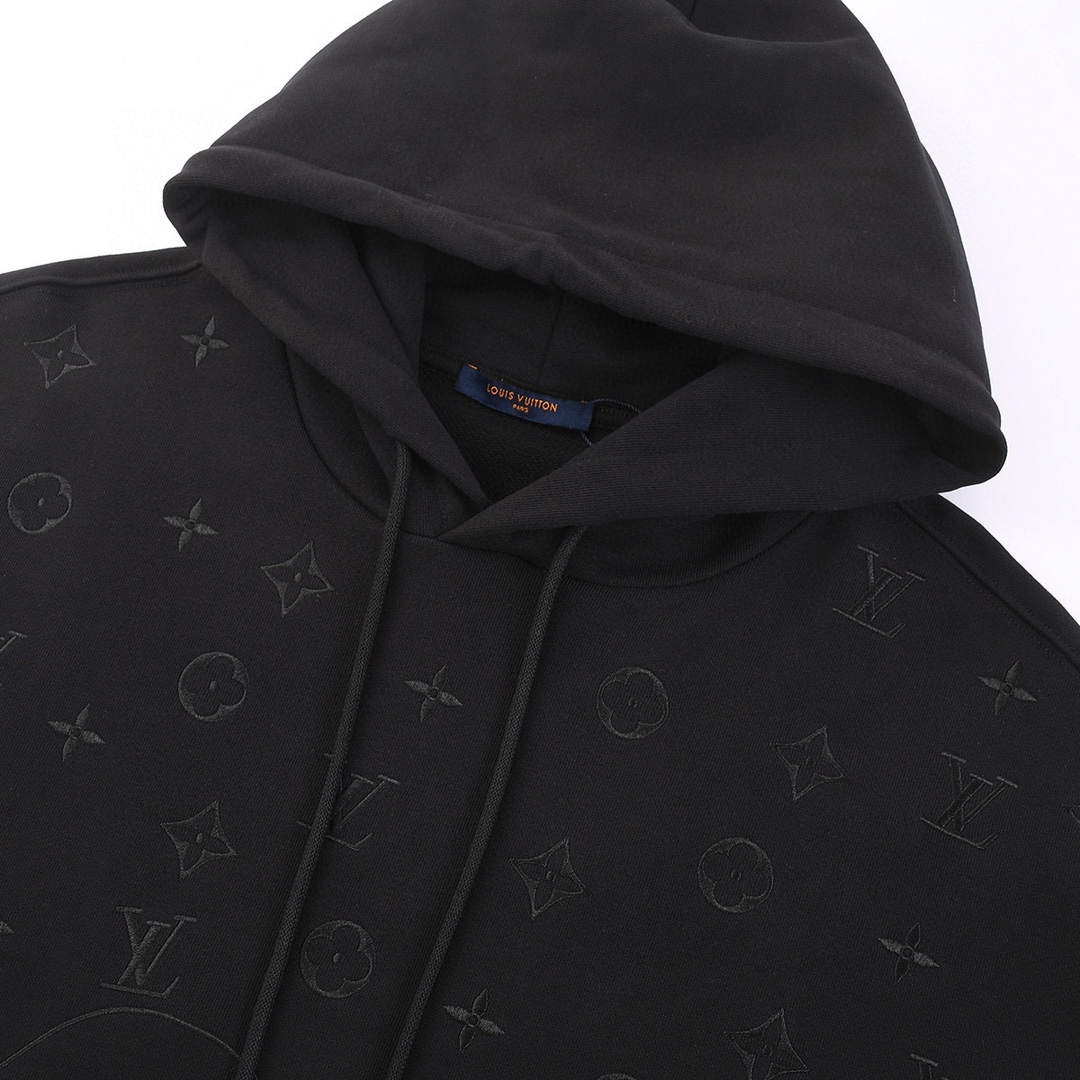 路易威登/Louis Vuitton 秋冬新款 半身老花刺绣连帽卫衣 黑色/白色