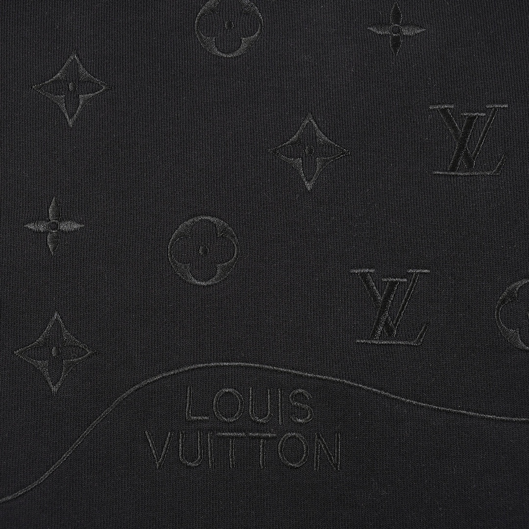 路易威登/Louis Vuitton 秋冬新款 半身老花刺绣连帽卫衣 黑色/白色