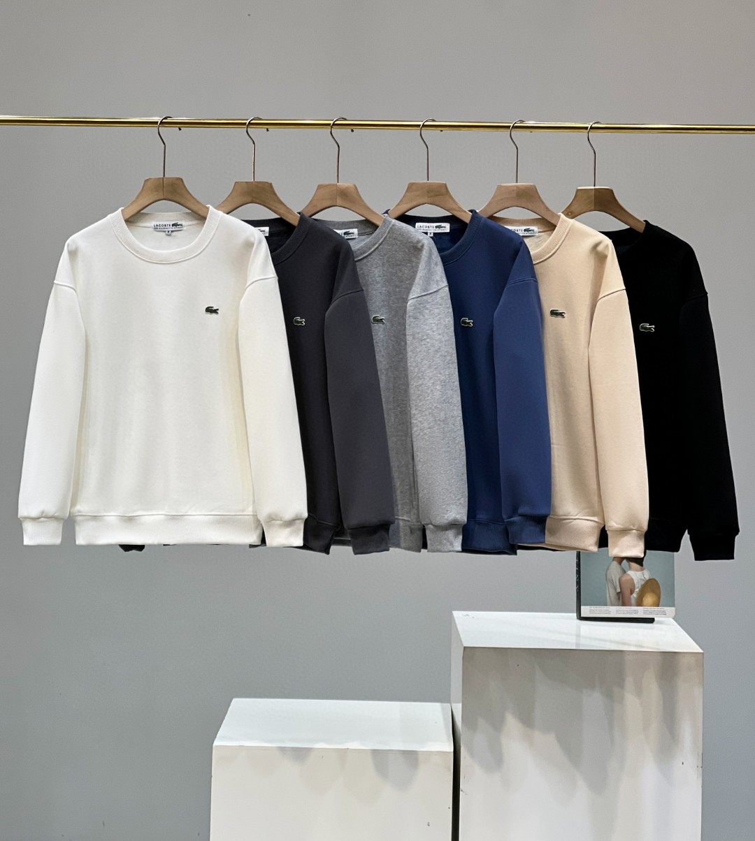 LACOSTE Kleidung Sweatshirts Aprikosenfarbe Schwarz Blau Dunkelblau Grau Hellgrau Weiß Baumwolle Herbstsammlung Lässig