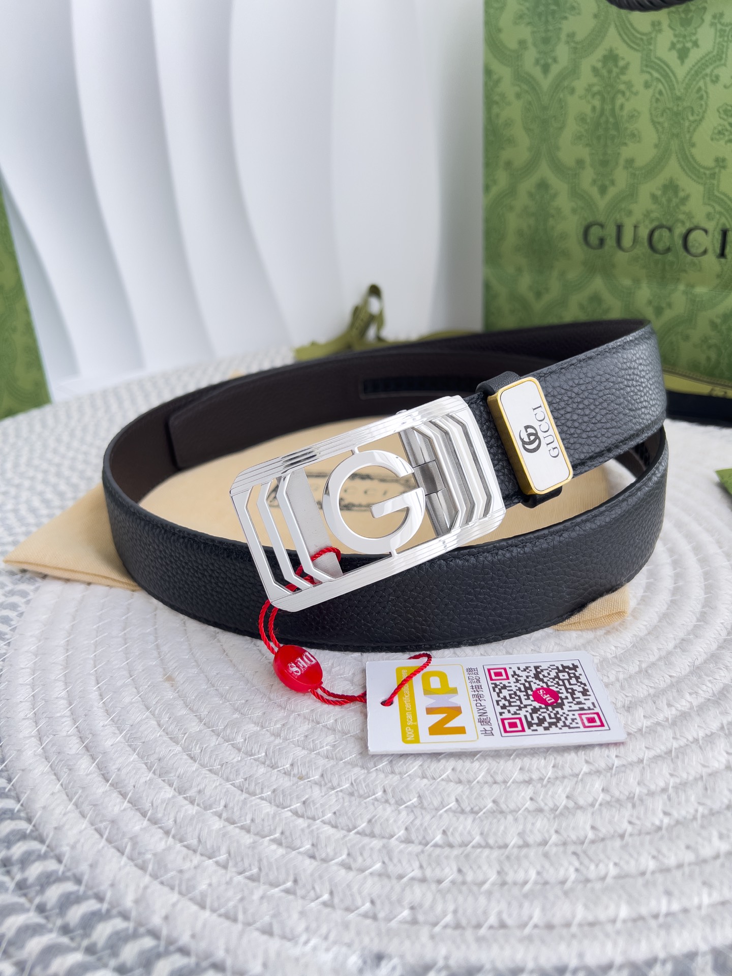 Gucci Cinture Nero Modello Lychee Fibbia in acciaio Pelle bovina Cuoio genuino