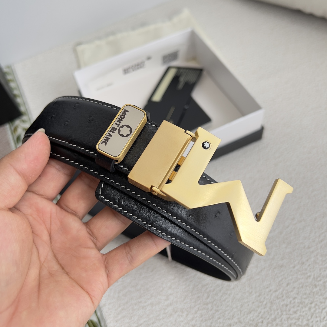 MontBlanc Cinturón Hardware de oro Cuero vaca Dermis