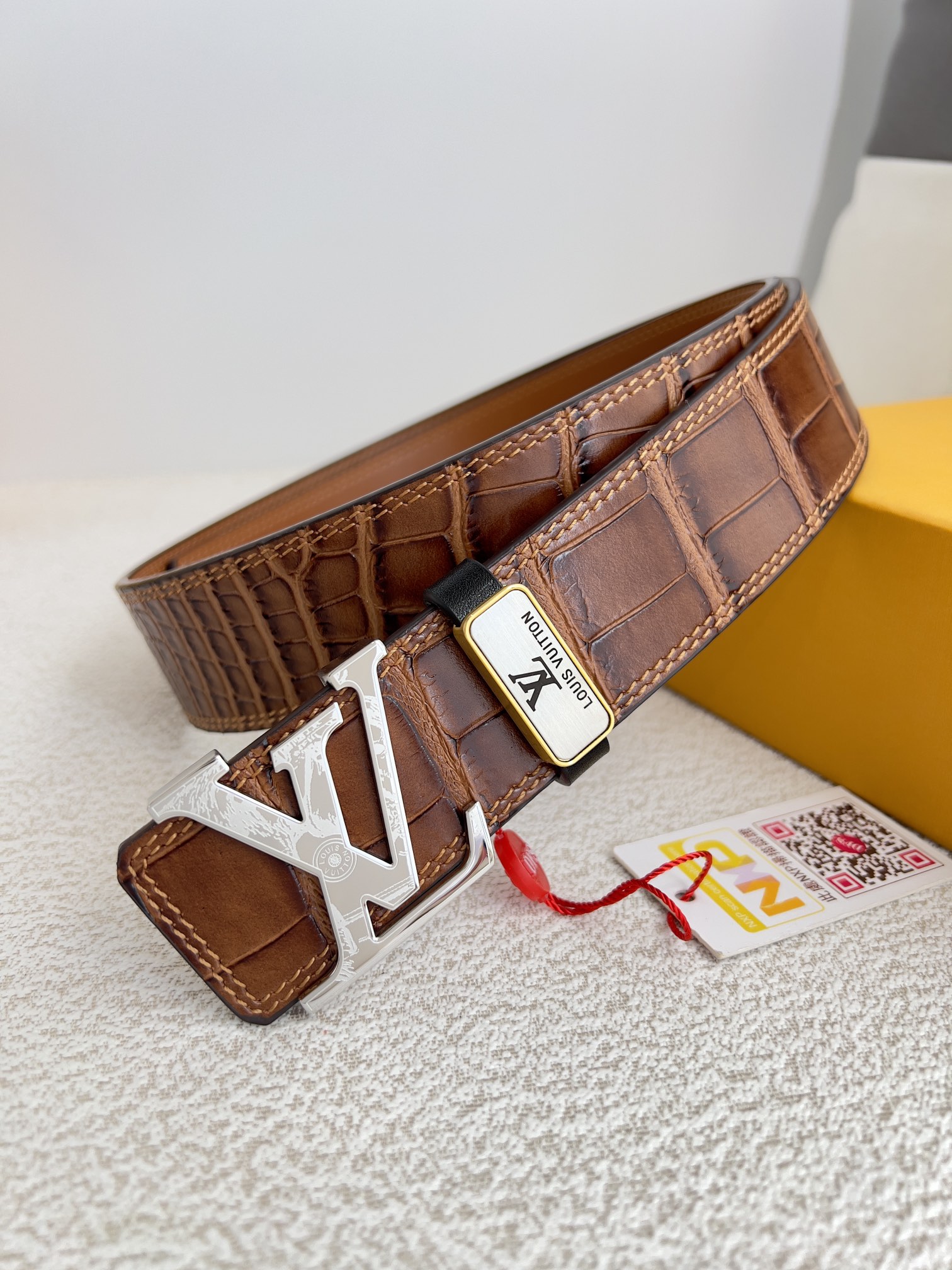 Louis Vuitton Belts Yellow Silver Hardware Cowhide