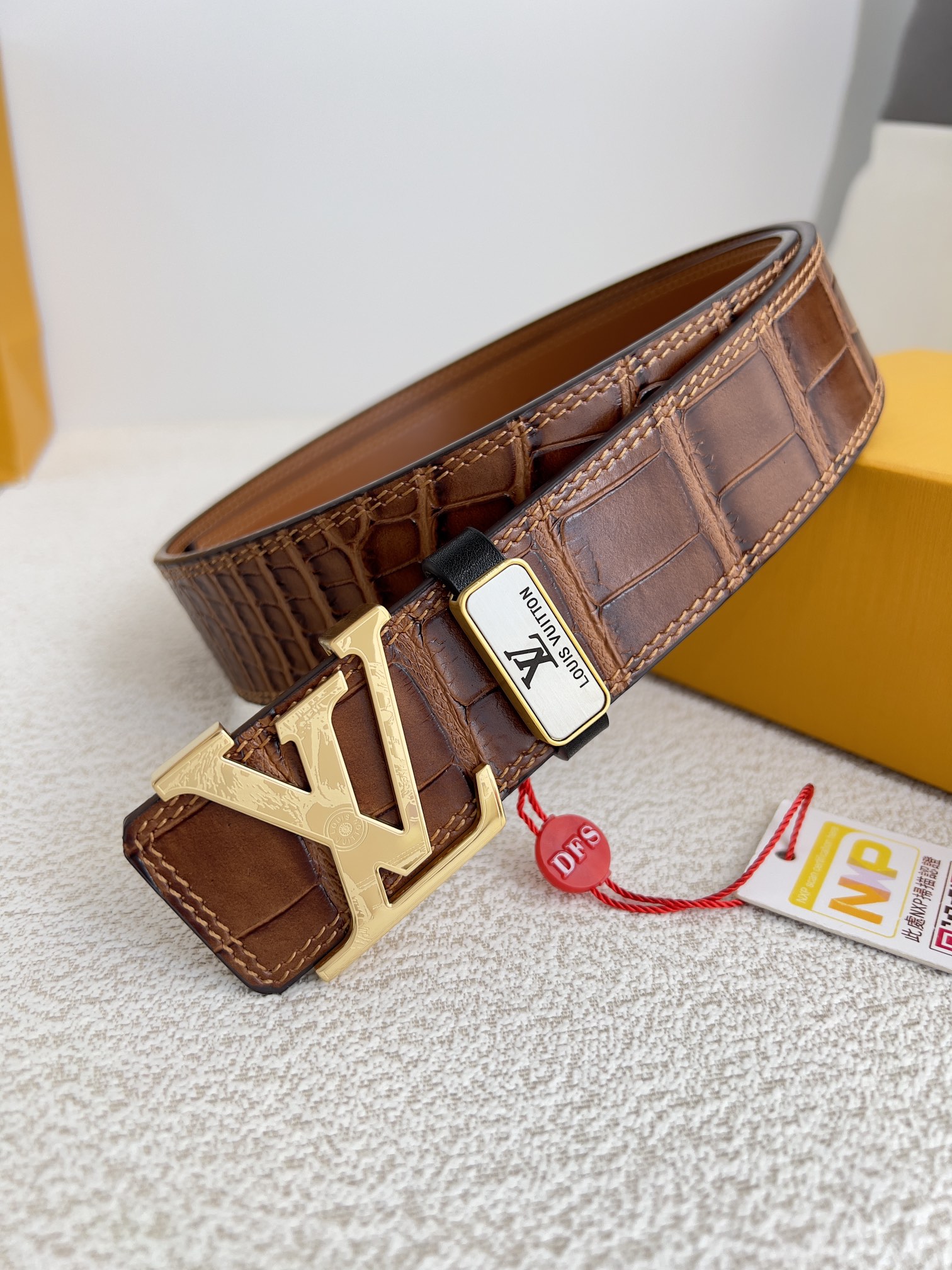 Louis Vuitton Belts Yellow Gold Hardware Cowhide