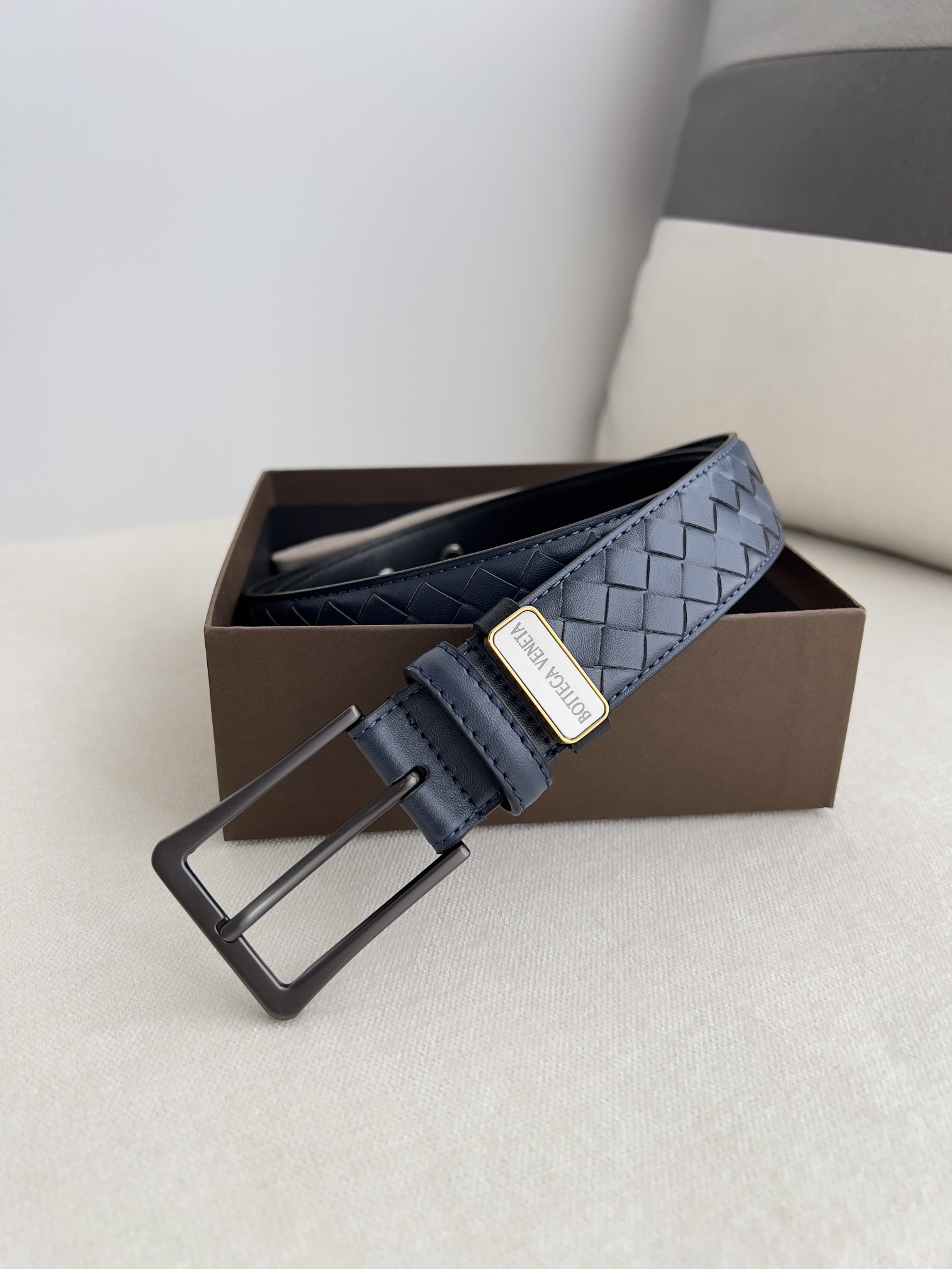 Bottega Veneta Belts Blue Dark Weave Cowhide Genuine Leather