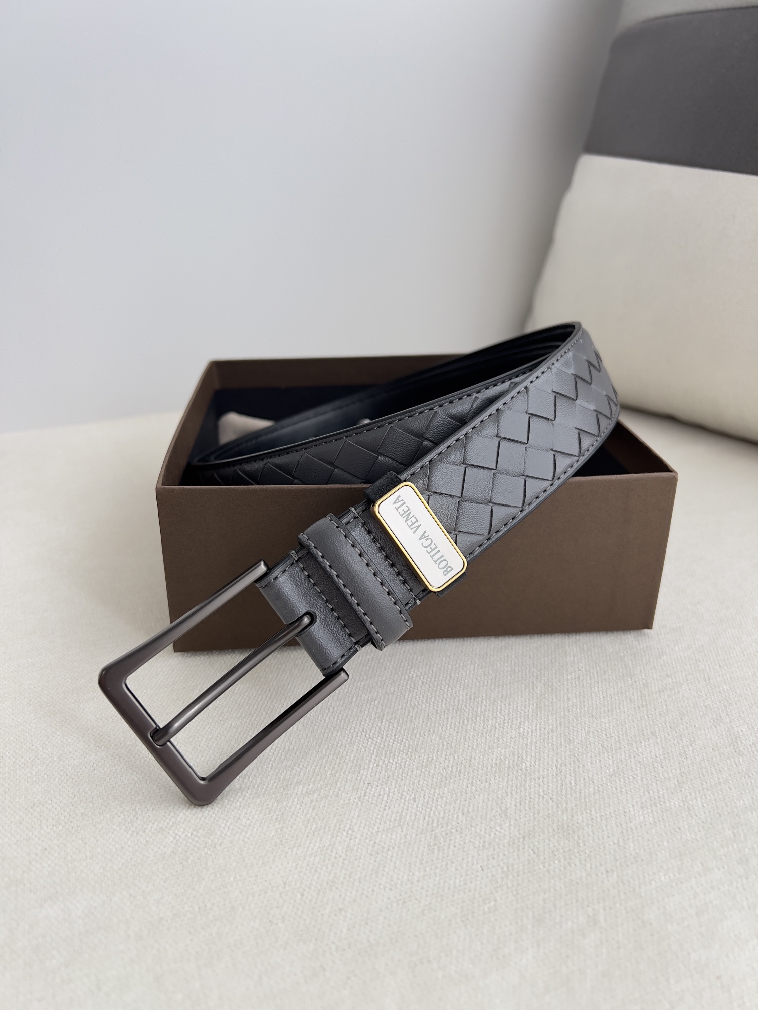 Bottega Veneta Belts Grey Weave Cowhide Genuine Leather