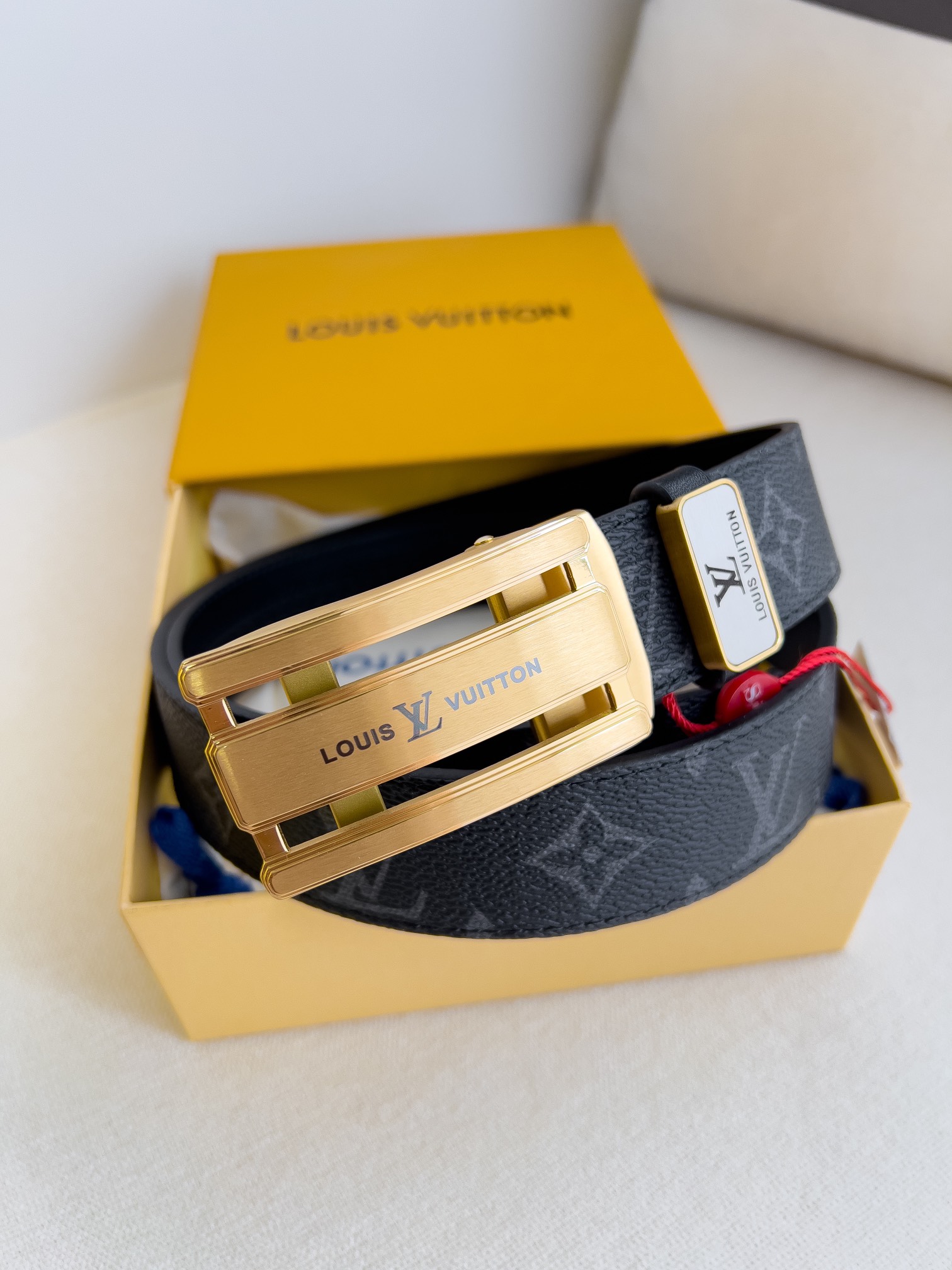 Louis Vuitton Belts Black Openwork Gold Hardware Cowhide Genuine Leather