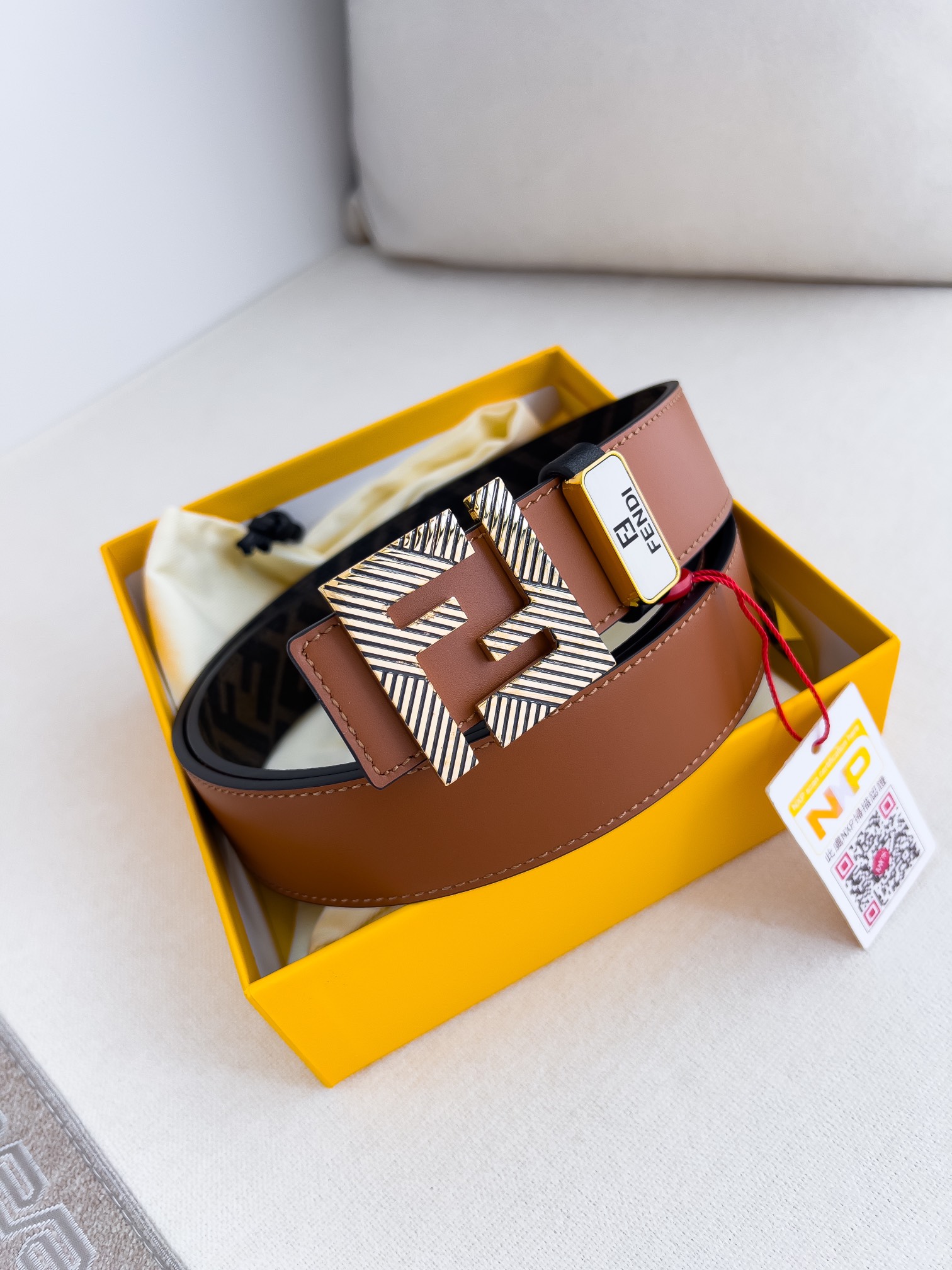 Fendi Belts Yellow All Copper Cowhide Genuine Leather