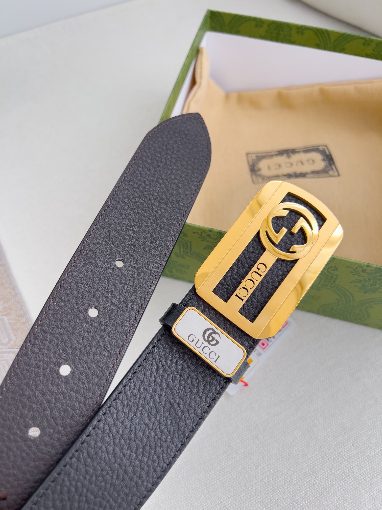 Gucci Leather Belt With Gold Buckle, Luxury Designer Belt For Men, Width 3.8cm 7 i1726134325 491 4