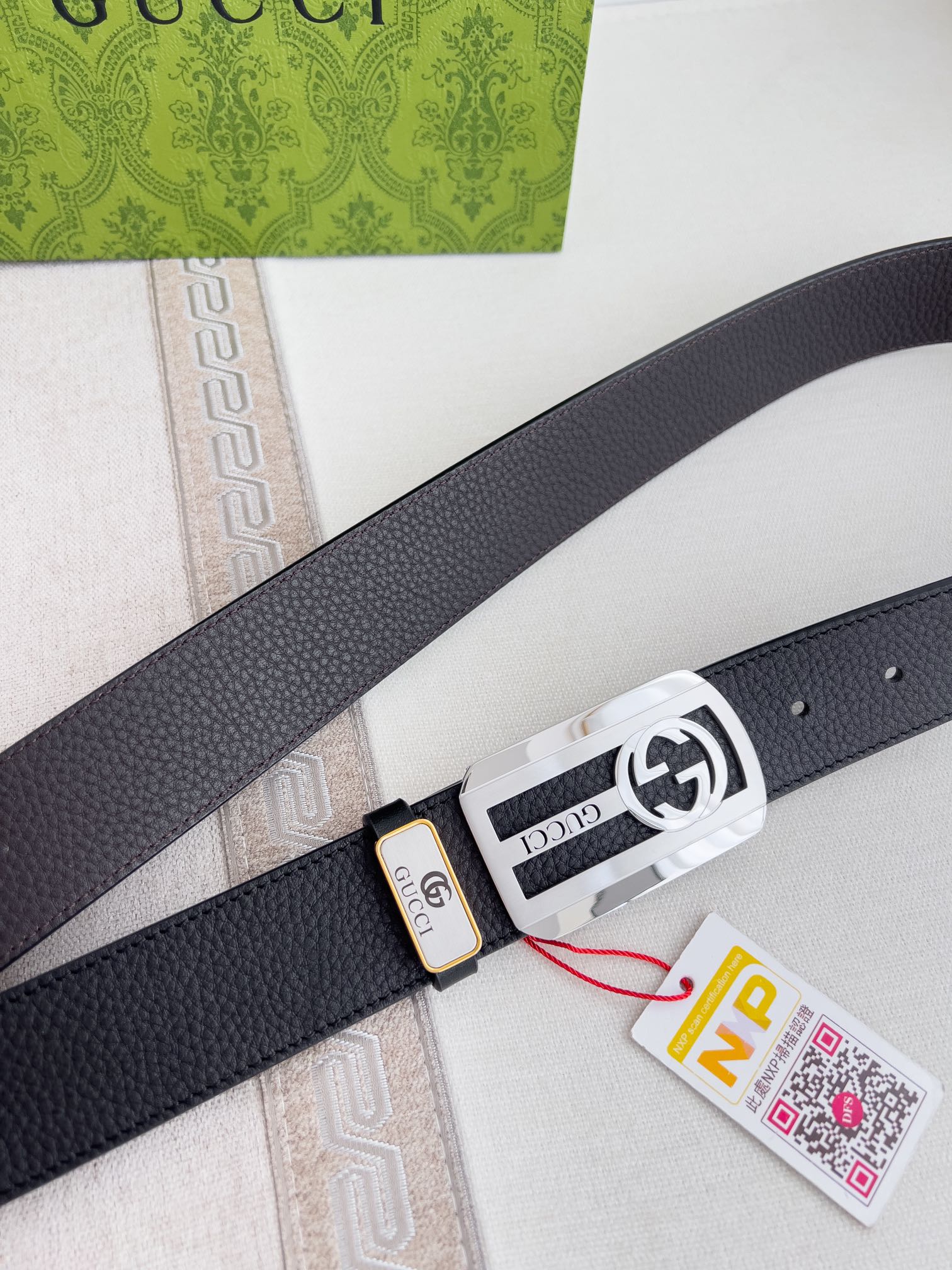 Gucci Leather Belt with Silver Buckle, Adjustable Size, Gift Ready 5 i1726134363 4121 0