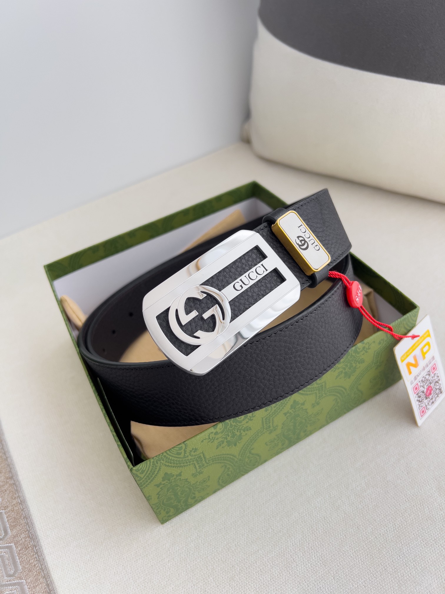 Gucci Leather Belt with Silver Buckle, Adjustable Size, Gift Ready 2 i1726134363 9759 4