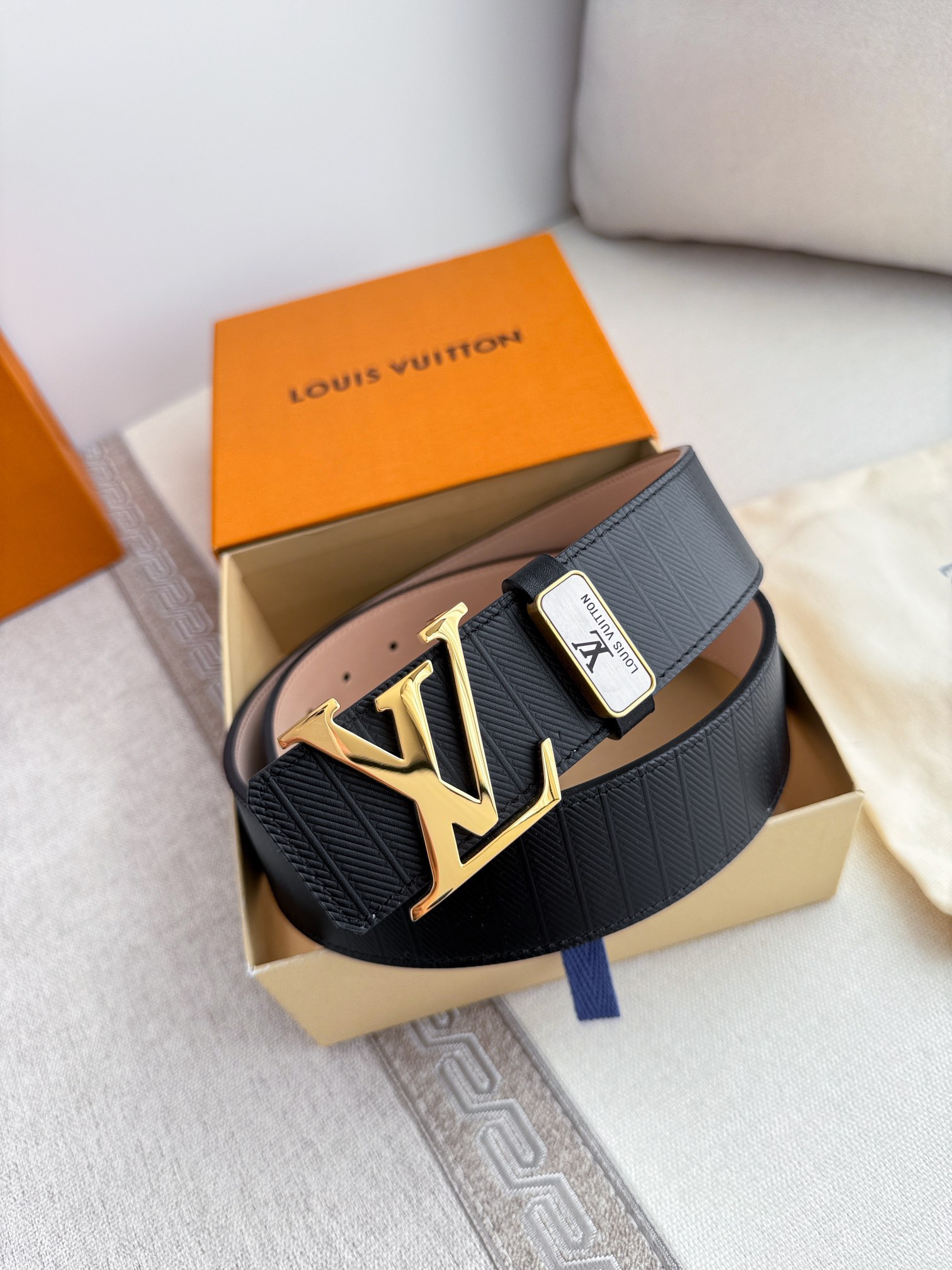 Louis Vuitton Belts Printing Gold Hardware Cowhide Frosted