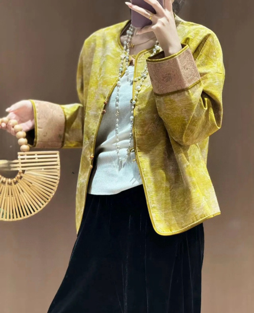 Women's New Chinese Style Tie-dye Jacquard Silk Linen Jacket Coat 1 Women's New Chinese Style Tie-dye Jacquard Silk Linen Jacket Coat
