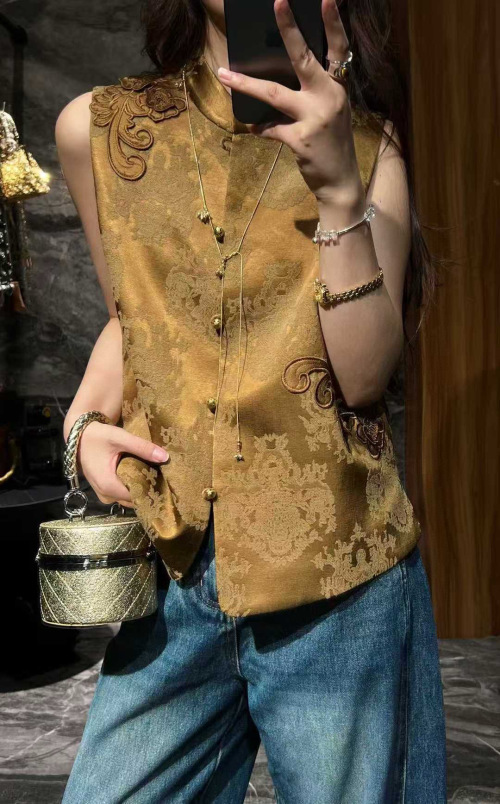 Elegant Embroidery Floral Vest Sleeveless Jacket Silk Blend Fabric S-XL 13 Elegant Embroidery Floral Vest Sleeveless Jacket Silk Blend Fabric S-XL