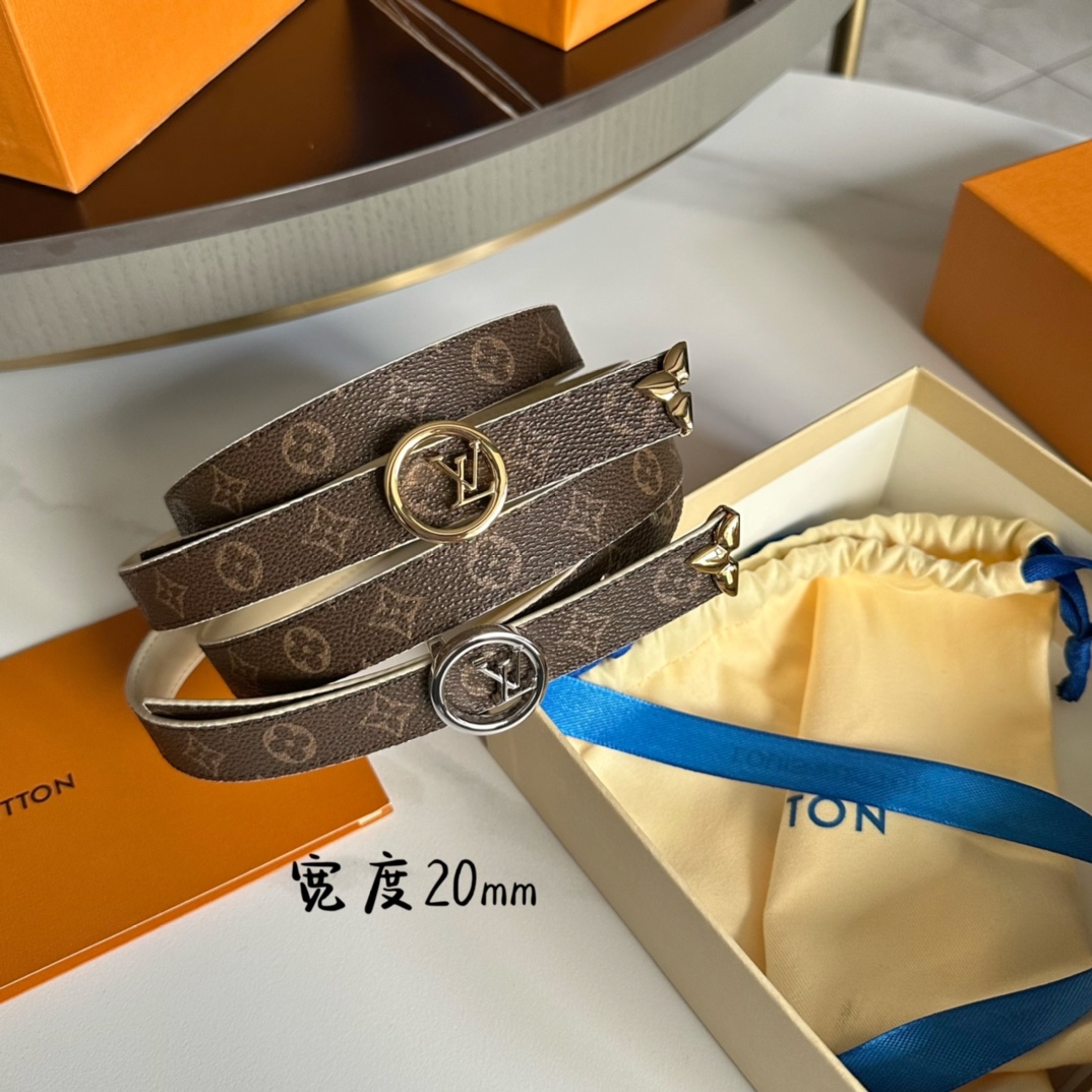 Louis Vuitton Belts Gold Women Calfskin Canvas Cowhide