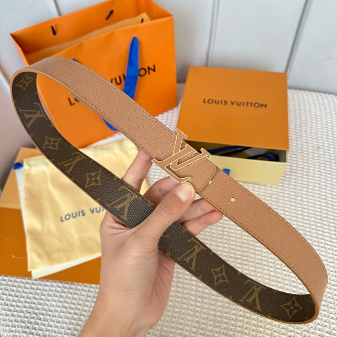 Louis Vuitton Belts Gold Women Canvas Cowhide