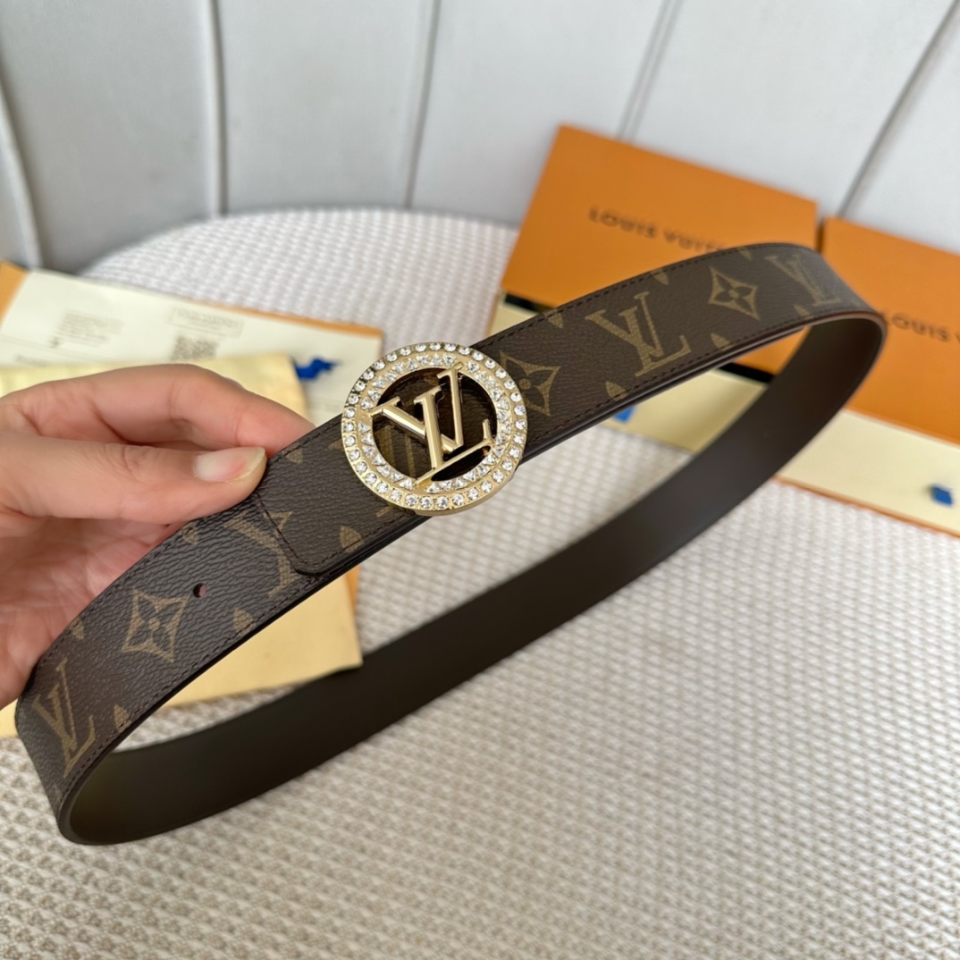 Louis Vuitton Belts Black Set With Diamonds Women Calfskin Canvas Cowhide