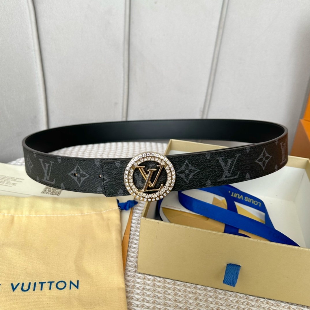 Louis Vuitton Belts Black Set With Diamonds Women Calfskin Canvas Cowhide