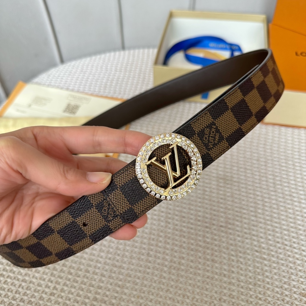 Louis Vuitton Belts Black Set With Diamonds Women Calfskin Canvas Cowhide