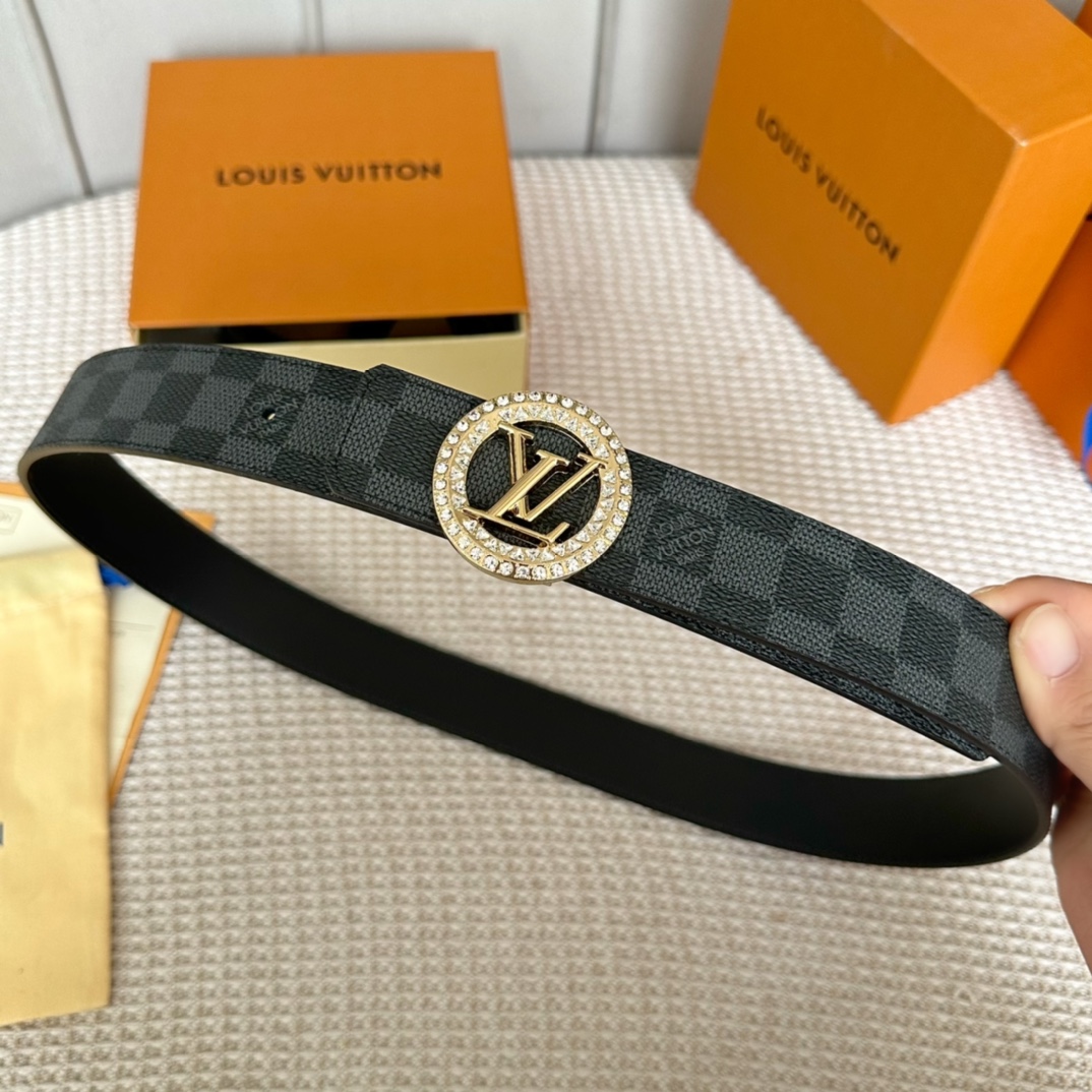 Louis Vuitton Belts Black Set With Diamonds Women Calfskin Canvas Cowhide