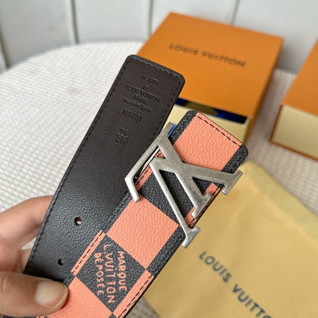 Louis Vuitton Belts Brown Orange Red Men Calfskin Canvas Cowhide