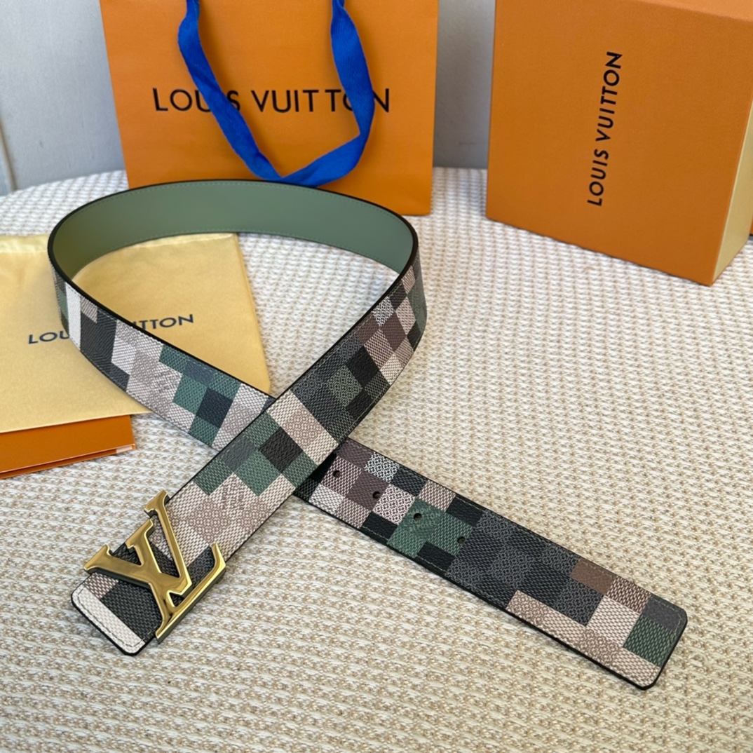 Louis Vuitton Belts Lattice Men Calfskin Cowhide