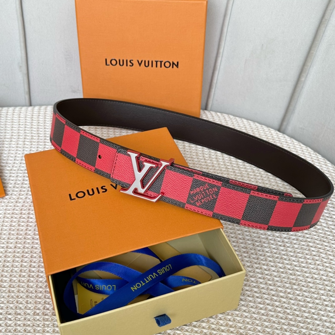 Louis Vuitton Belts Brown Men Calfskin Canvas Cowhide