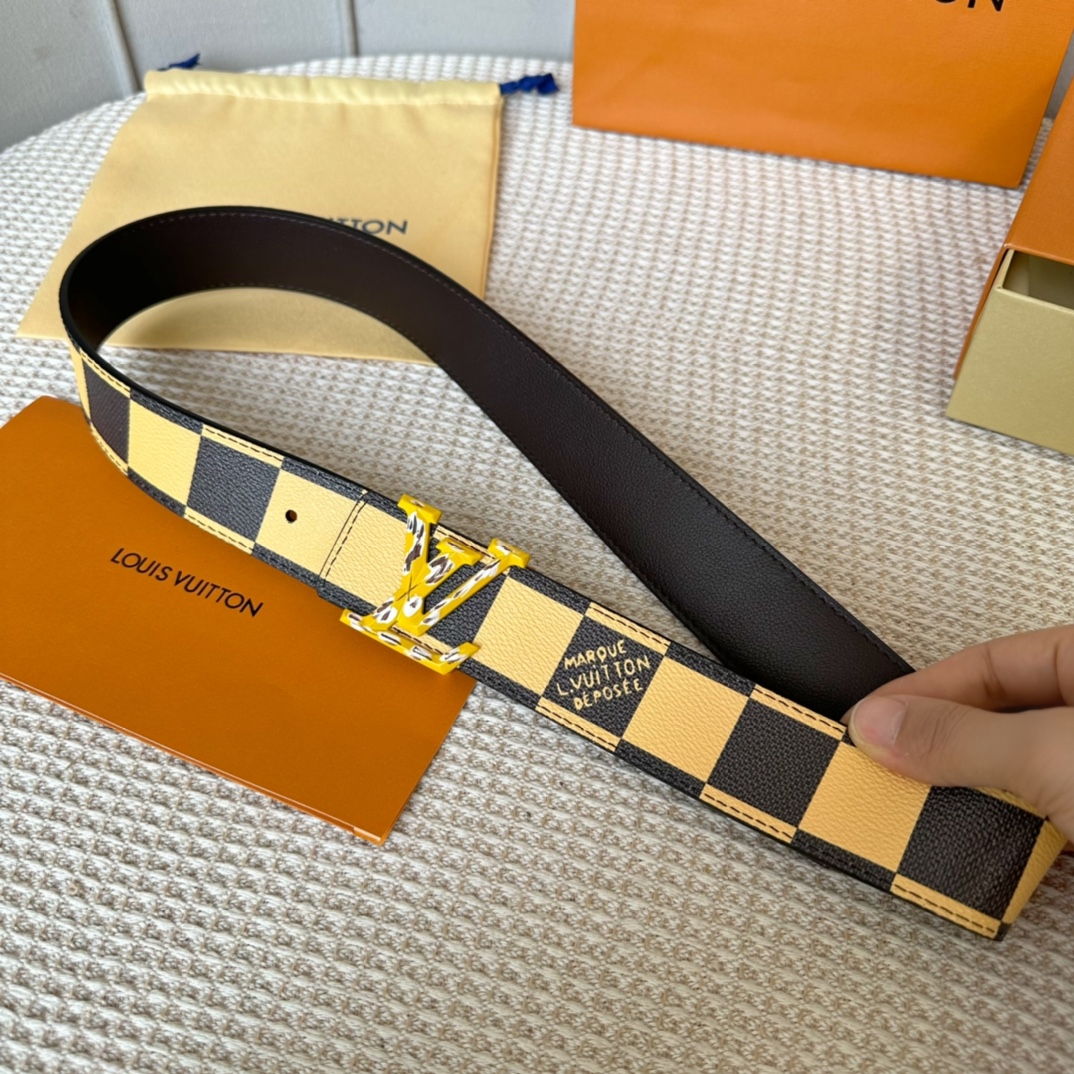 Louis Vuitton Belts Brown Men Calfskin Canvas Cowhide