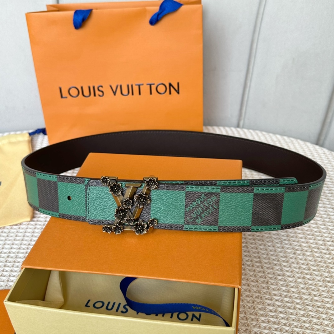 Louis Vuitton Belts Brown Men Calfskin Canvas Cowhide