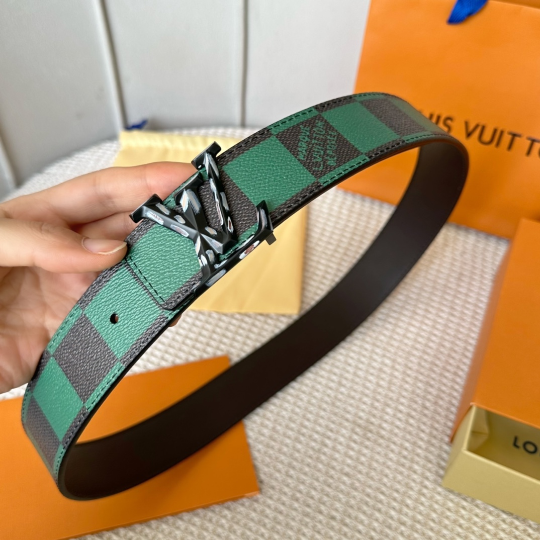 Louis Vuitton Belts Brown Men Calfskin Canvas Cowhide