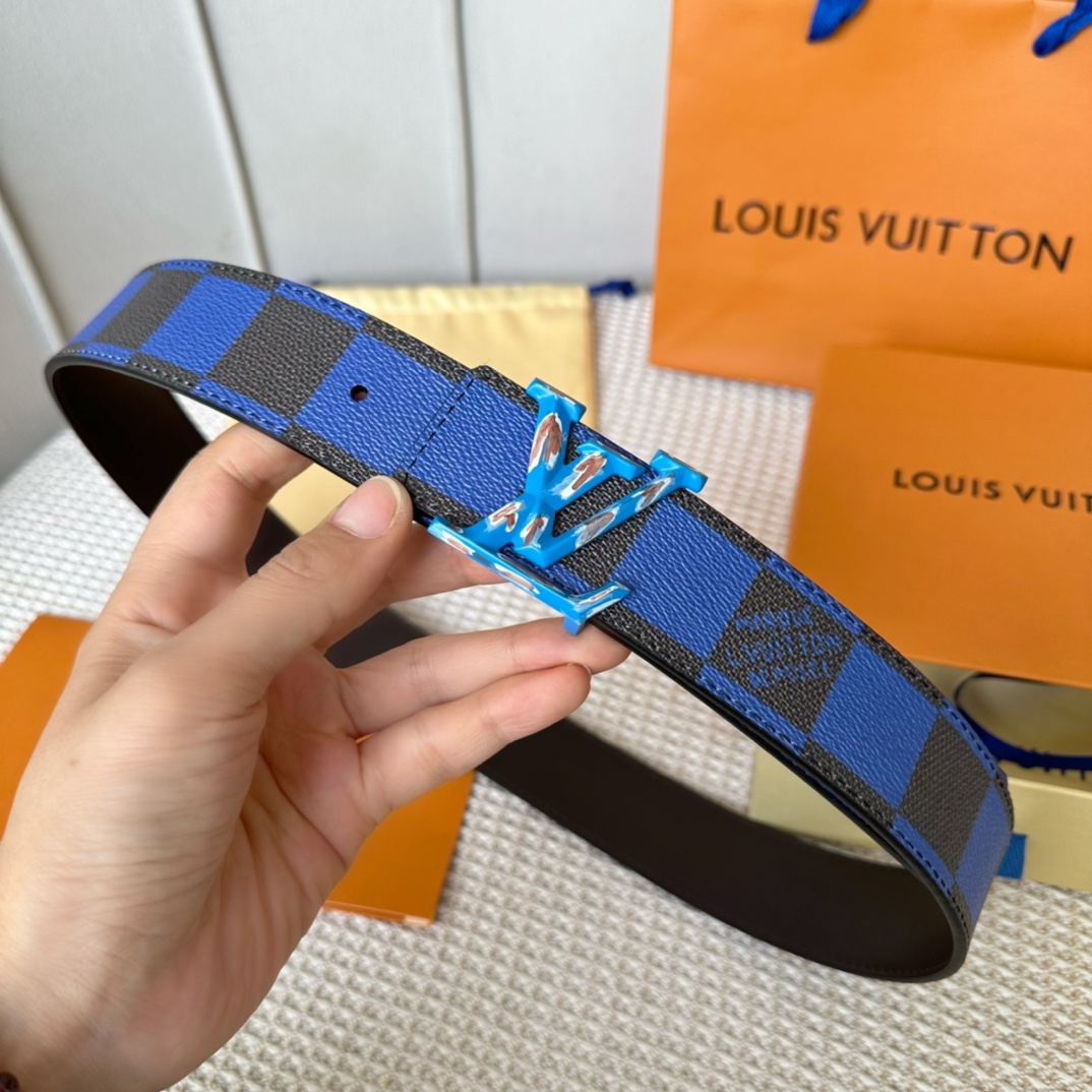 Louis Vuitton Belts Brown Men Calfskin Canvas Cowhide