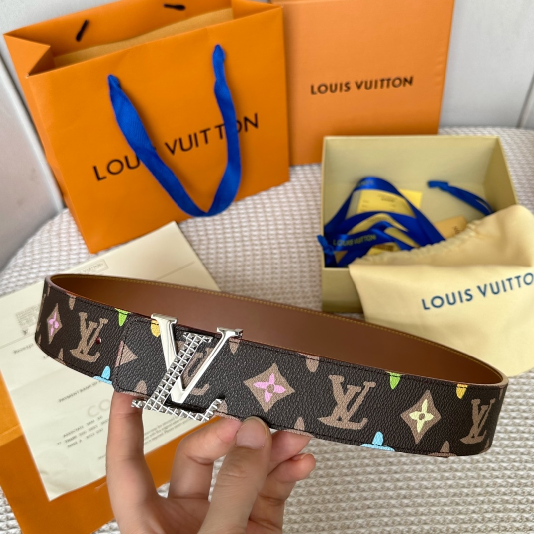 Louis Vuitton Belts Brown Men Calfskin Canvas Cowhide