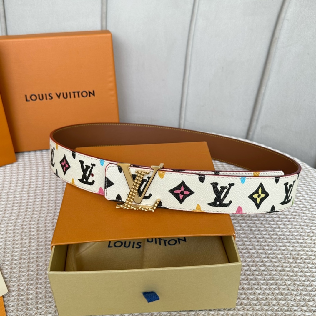 Louis Vuitton Belts Brown Men Calfskin Canvas Cowhide