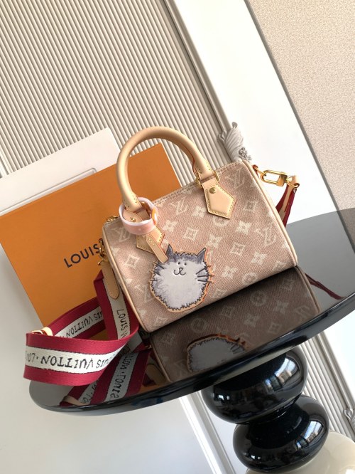 Louis Vuitton Speedy 20 Bandoulière Meowgram Canvas Handbag with Cat Charm 8 Louis Vuitton Speedy 20 Bandoulière Meowgram Canvas Handbag with Cat Charm