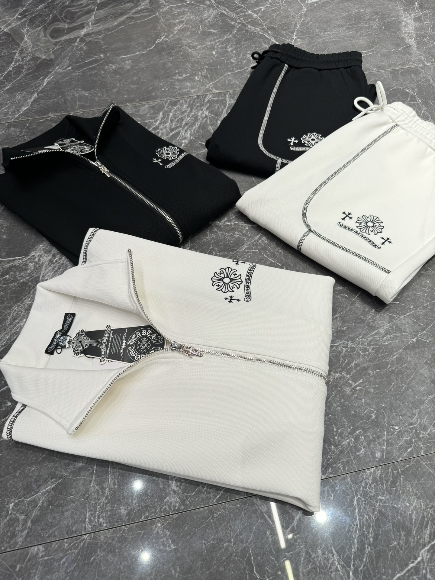 Chrome Hearts Clothing Coats & Jackets Pants & Trousers Shirts & Blouses Black White Cotton Fashion Sweatpants