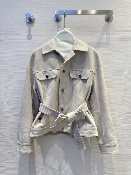 Dior Beige Suede Belted Jacket - Stylish and Flattering Women's Outerwear 1 Dior Beige Suede Belted Jacket - Stylish and Flattering Women's Outerwear