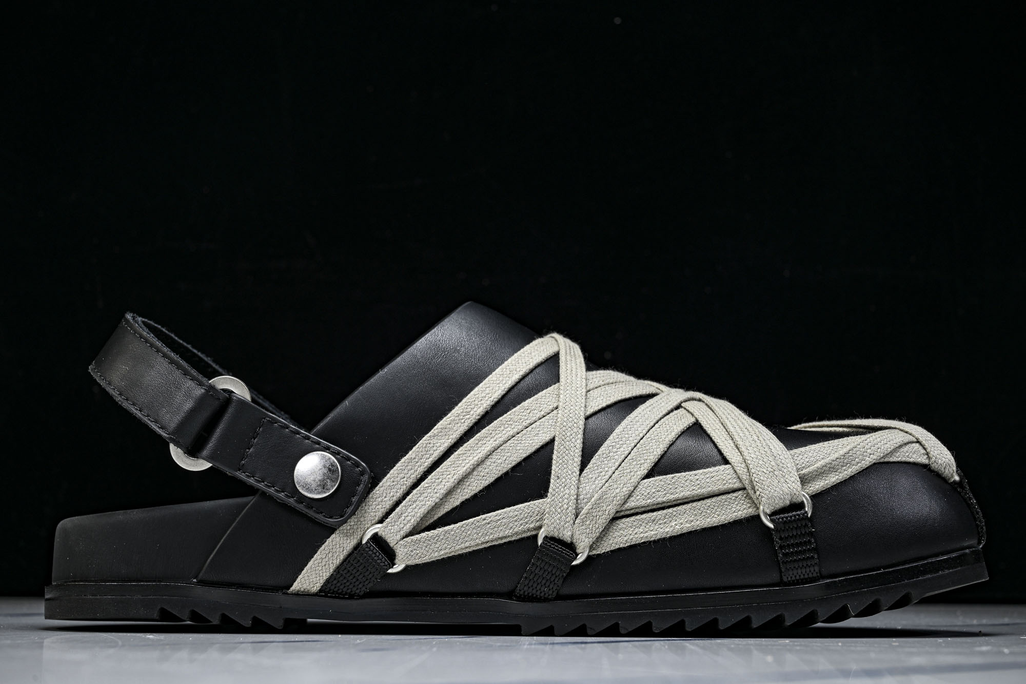 RICK OWENS 男女士 MEGALACE 黑色疯狂绑带凉拖 RU01E5813 LOOW136 3