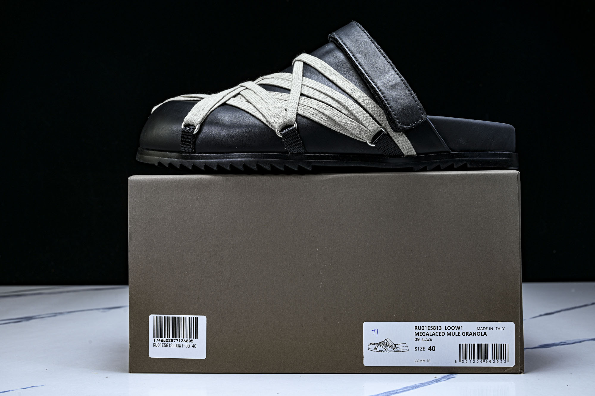 RICK OWENS 男女士 MEGALACE 黑色疯狂绑带凉拖 RU01E5813 LOOW136 3