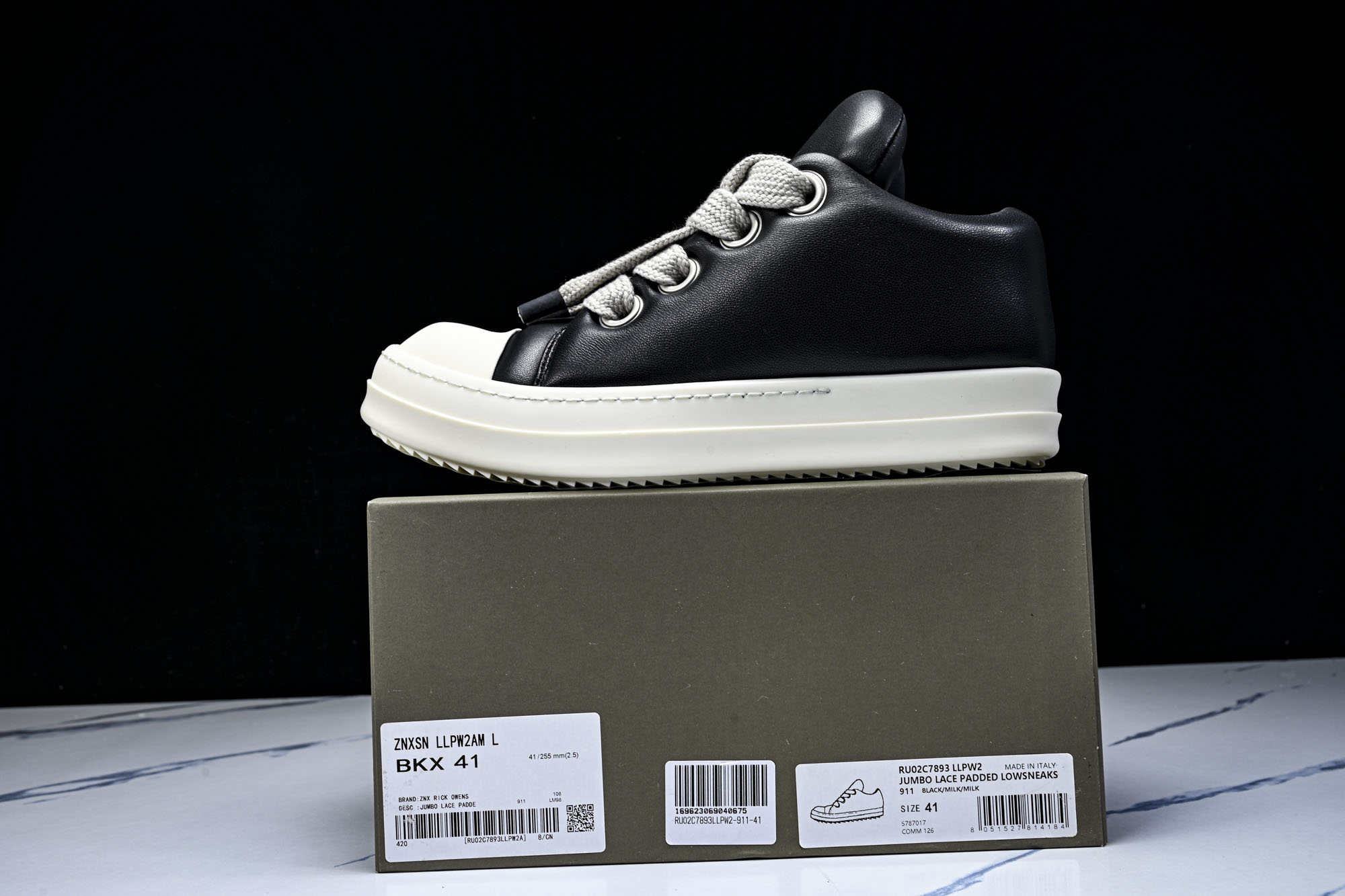 RICK OWENS 男女士 羊皮面包鞋奶白系带低帮运动鞋RU02C7893 LLPW236 37 38