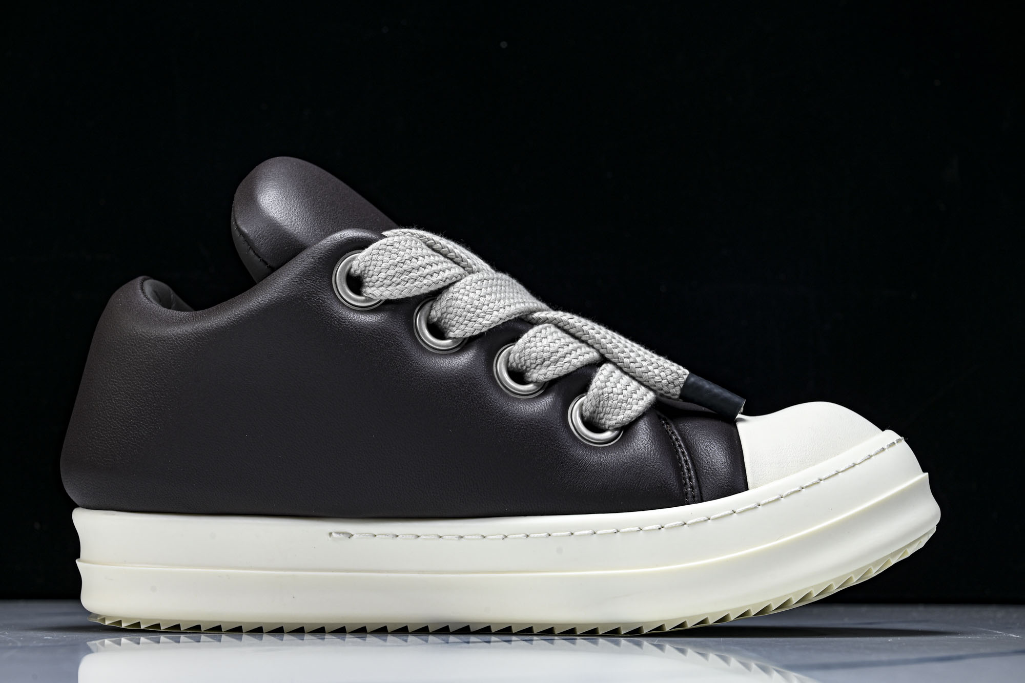 RICK OWENS 男女士 羊皮棕色面包鞋奶白系带低帮运动鞋RU02C7893 LLPW236 37 