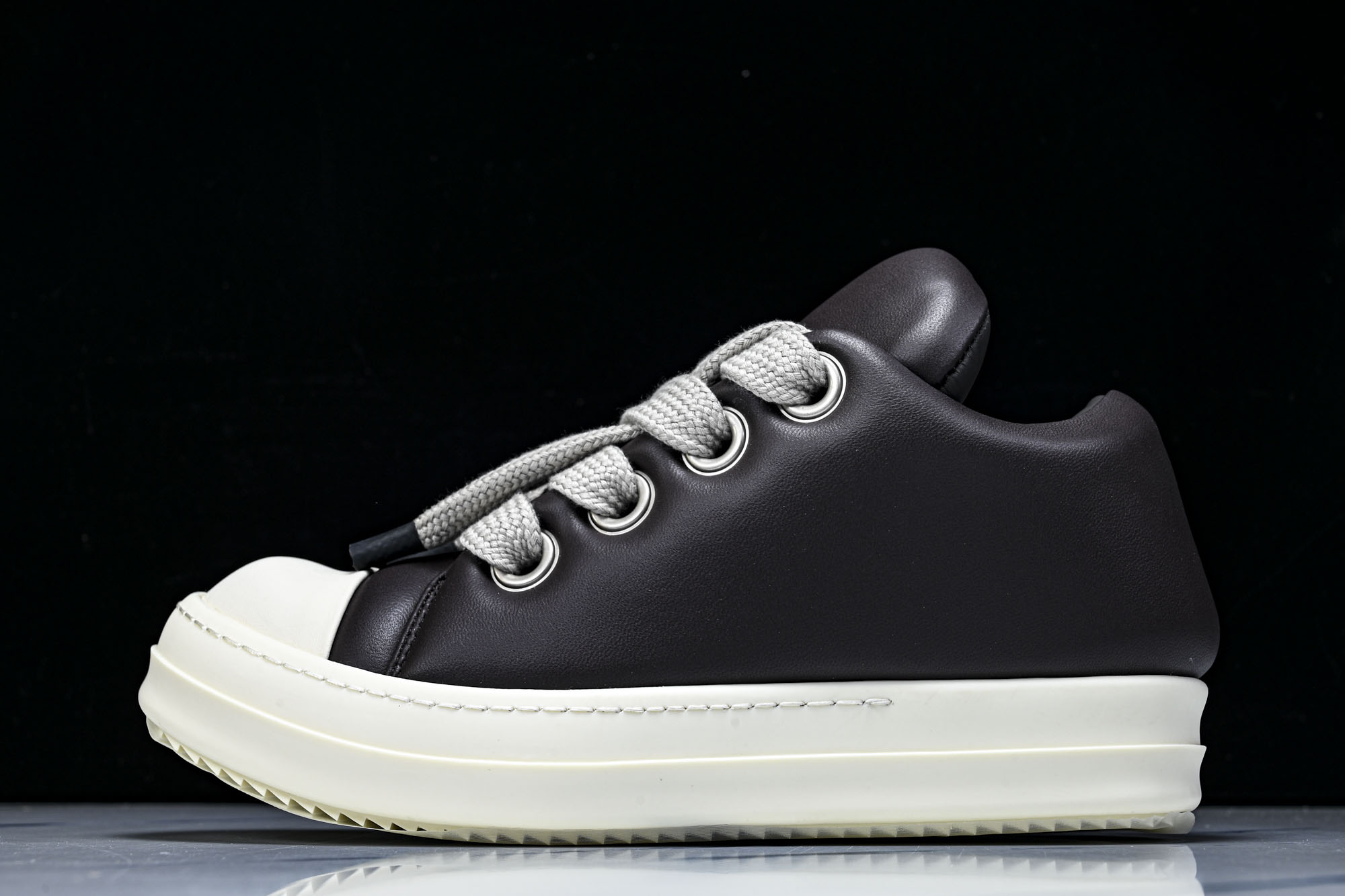 RICK OWENS 男女士 羊皮棕色面包鞋奶白系带低帮运动鞋RU02C7893 LLPW236 37 