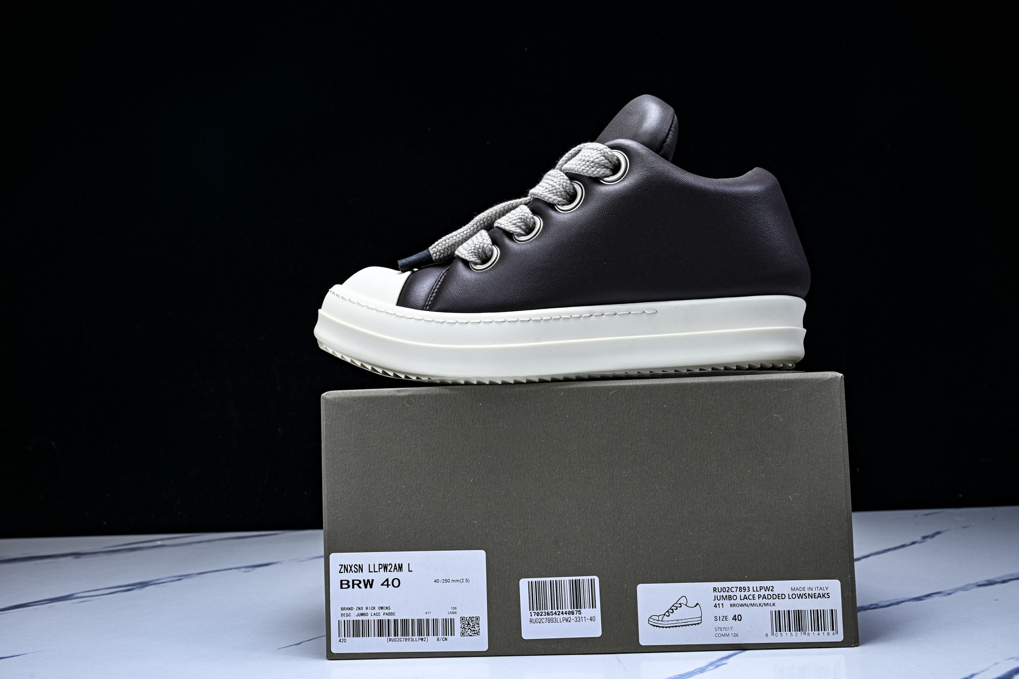 RICK OWENS 男女士 羊皮棕色面包鞋奶白系带低帮运动鞋RU02C7893 LLPW236 37 