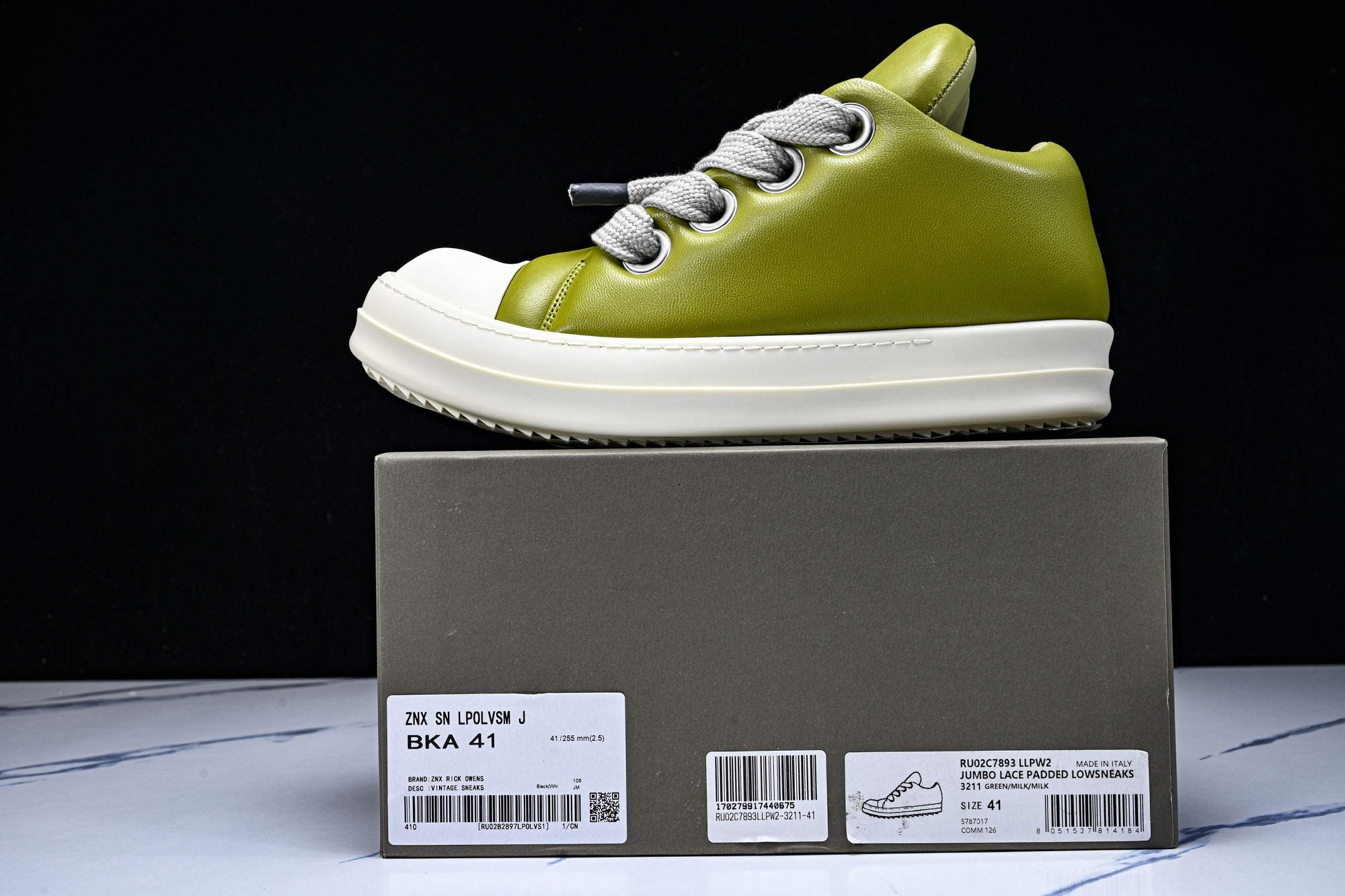 RICK OWENS 男女士 羊皮浅绿面包鞋奶白系带低帮运动鞋RU02C7893 LLPW236 37 