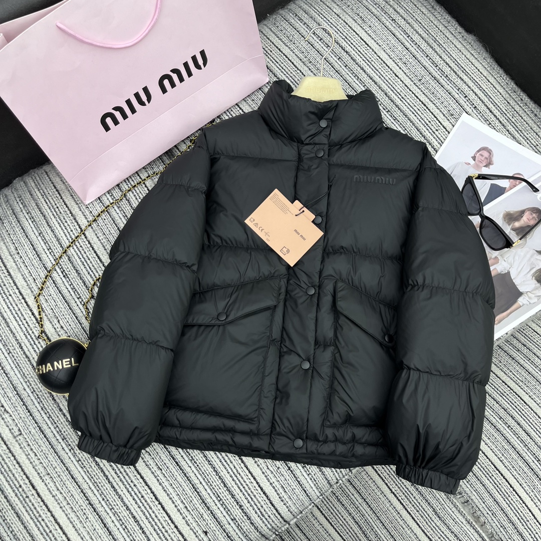 Miu Miu Padded Down Jacket in Black, Quilted, Stand Collar Winter Coat 2 i1728458284 603 2