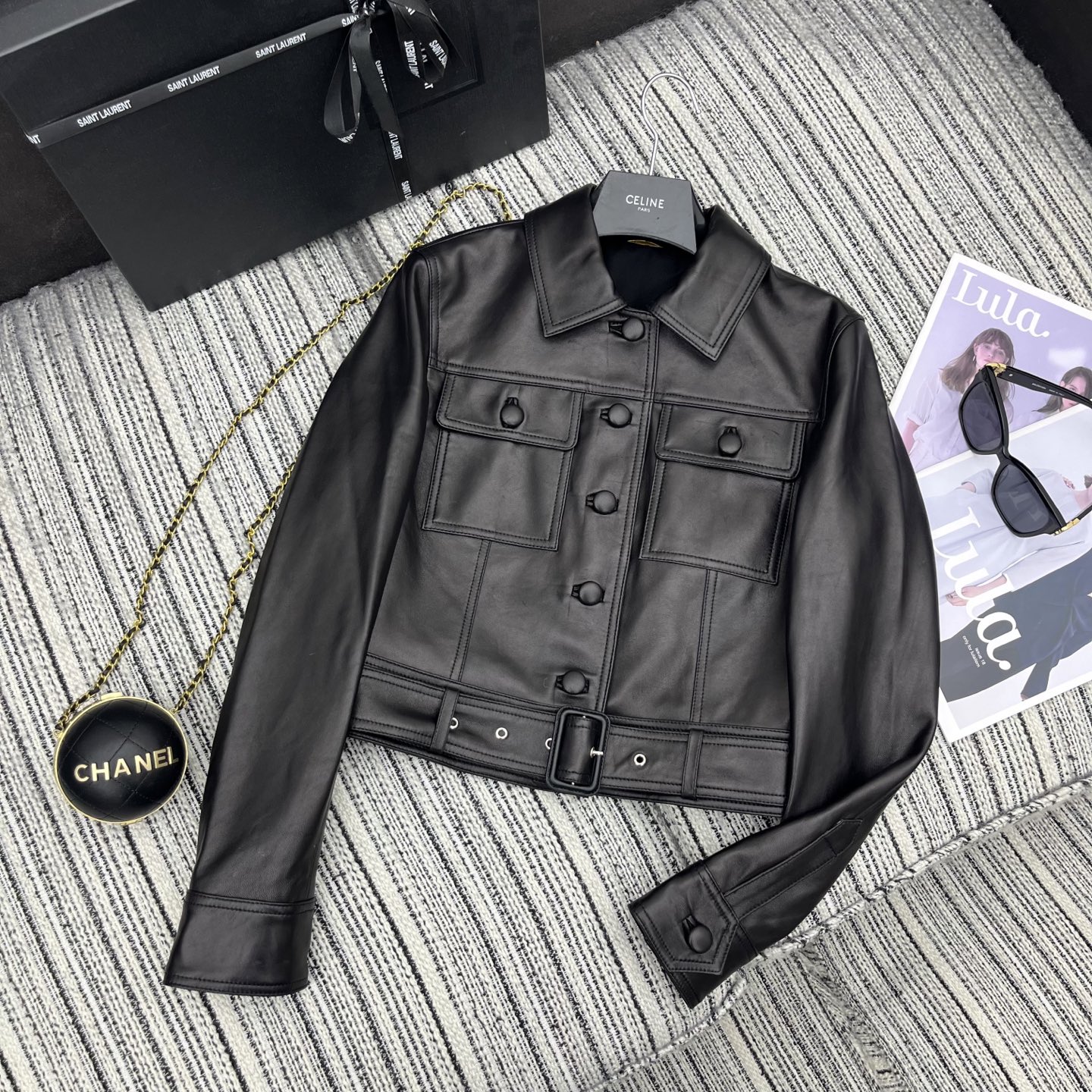“YSL 25-Year Early Spring & Summer Series: Original Female Suit with Lamb Leather Jacket Design”