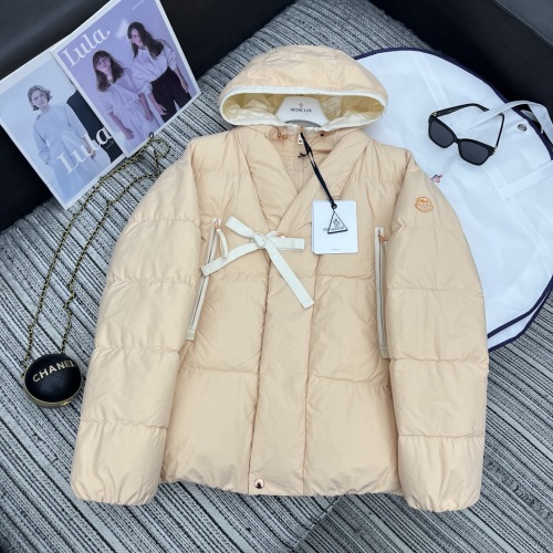 Moncler Women's Hooded Down Jacket with Ribbon Detail - Elegant & Warm 1 Moncler Women's Hooded Down Jacket with Ribbon Detail - Elegant & Warm