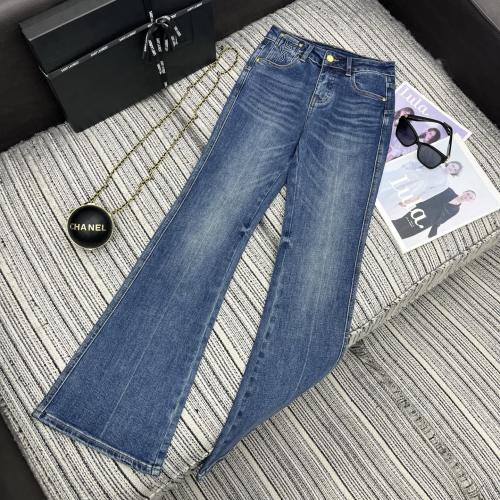 Yves Saint Laurent Women's Flared Leg Jeans with Logo Embroidery 1 Yves Saint Laurent Women's Flared Leg Jeans with Logo Embroidery