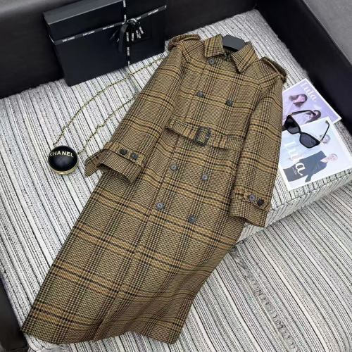 Yves Saint Laurent Double-Breasted Plaid Wool-Blend Belted Trench Coat 1 Yves Saint Laurent Double-Breasted Plaid Wool-Blend Belted Trench Coat